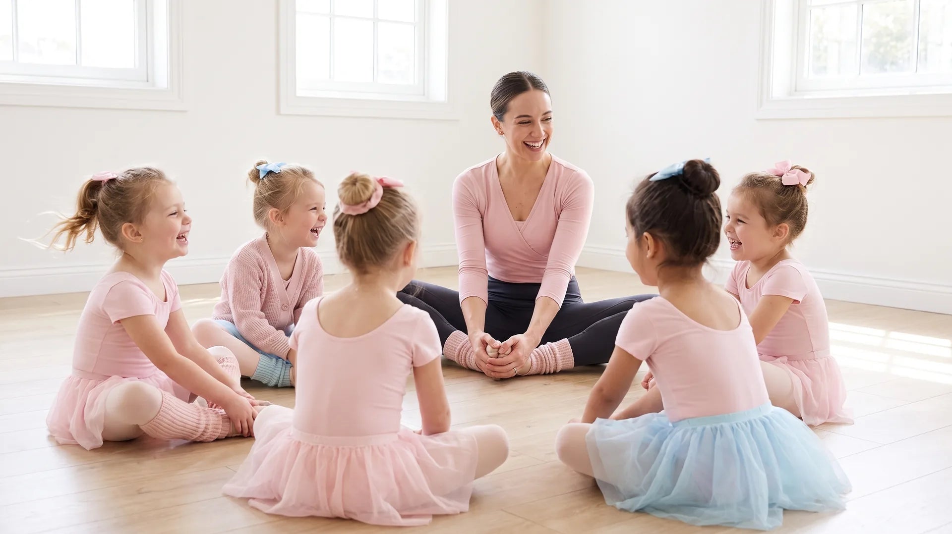 Preschool creative movement circle in a kids' ballet class