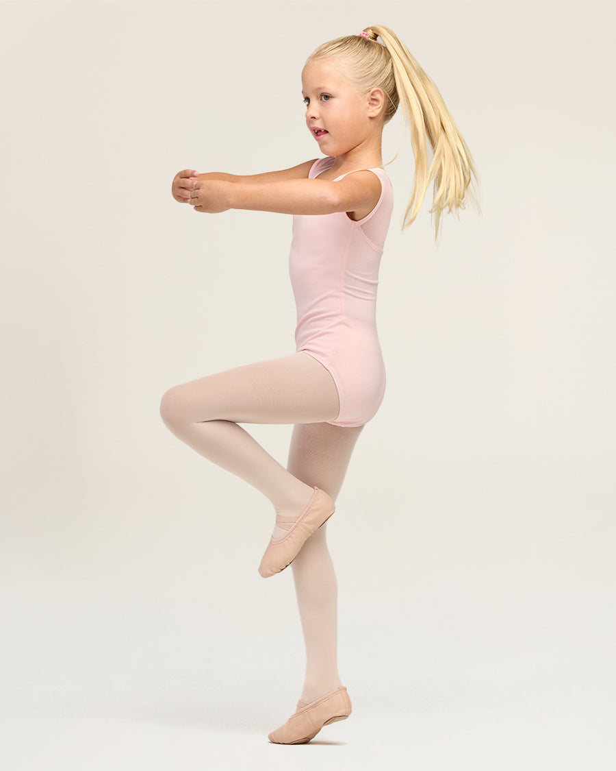 Ballet Pink Girls Sweetheart Mesh Inserted Tank Leotard