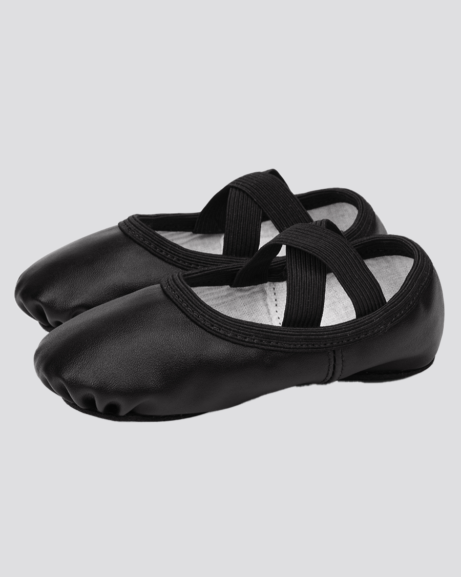 Black Kids PU Leather Ballet Shoes