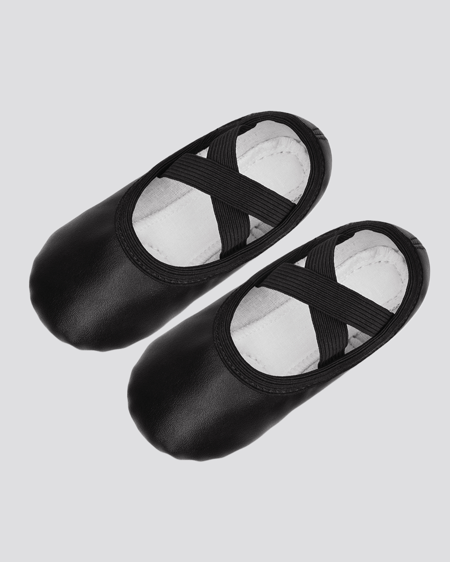 Black Kids PU Leather Ballet Shoes