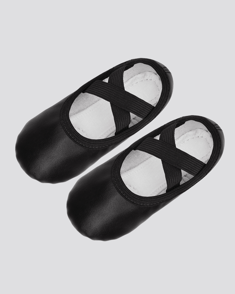 Black Kids PU Leather Ballet Shoes