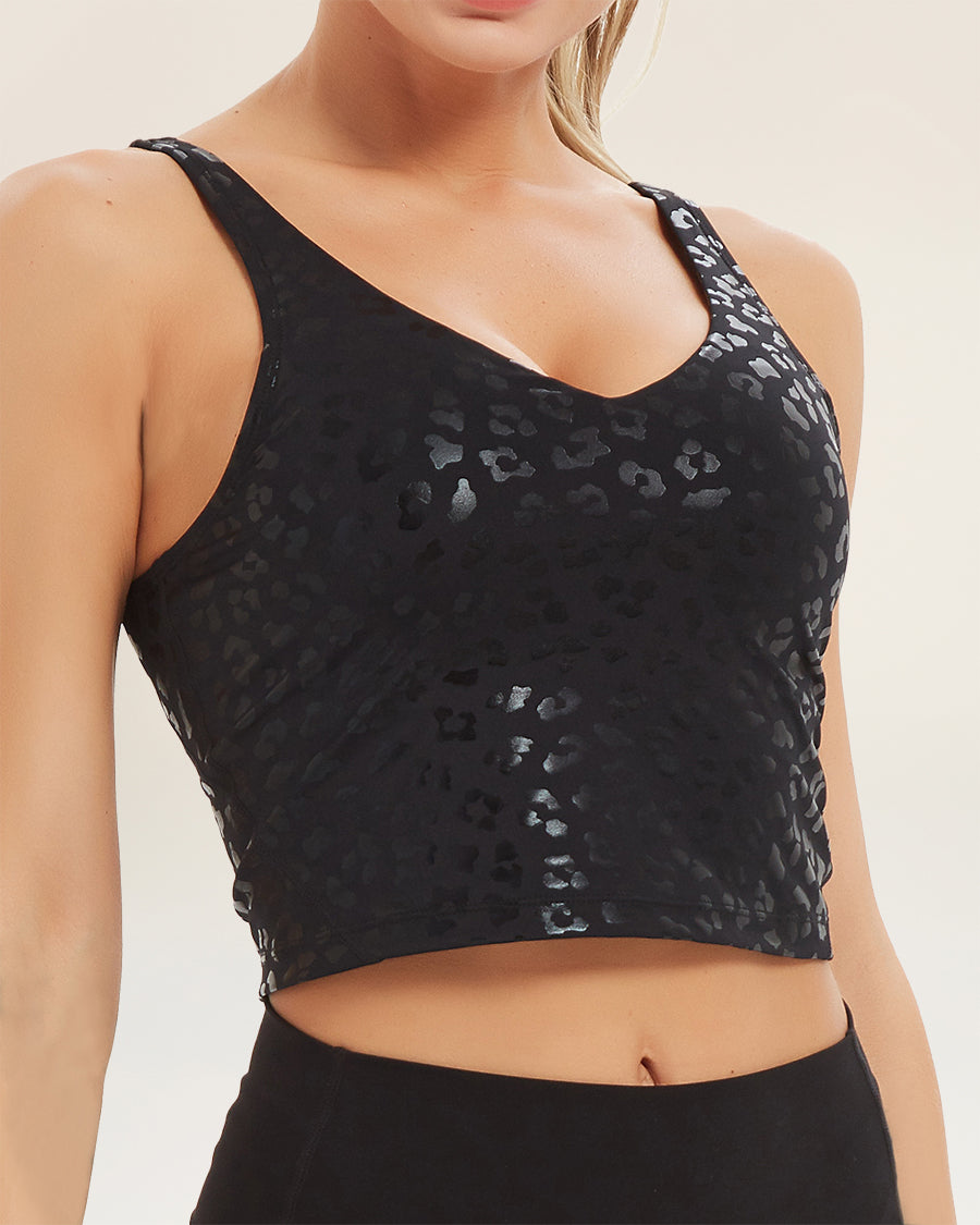 Black Leopard Longline Sports Bra