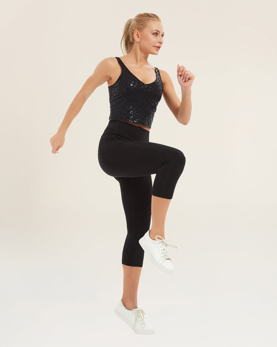 Black Leopard Longline Sports Bra