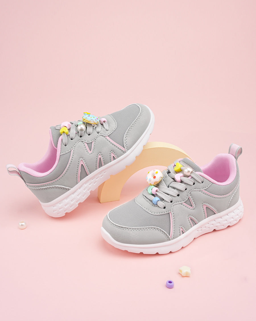 Light Grey Kids Sneakers | Lace-Up Tennis Shoes for Boys and Girls