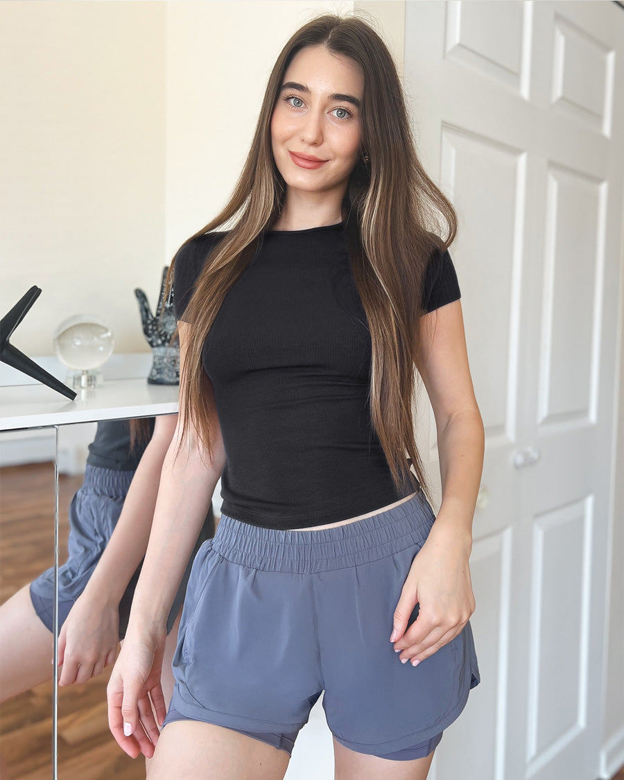 Black Ribbed Crew-Neck T-Shirt