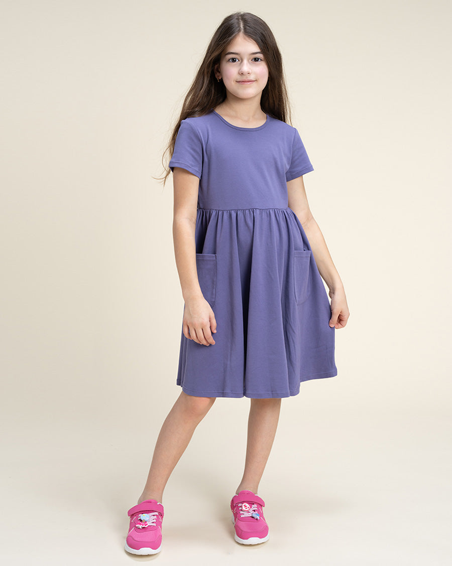 Dusty Grape Girls Short Sleeve A-Line Twirl Dress