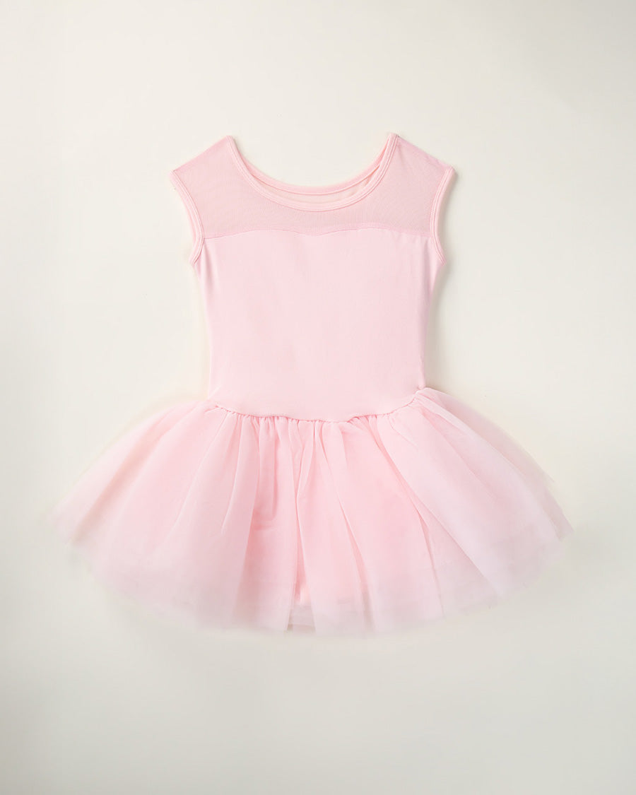 Girls Sweetheart Mesh Inserted Tank Tulle Dress in Ballet Pink