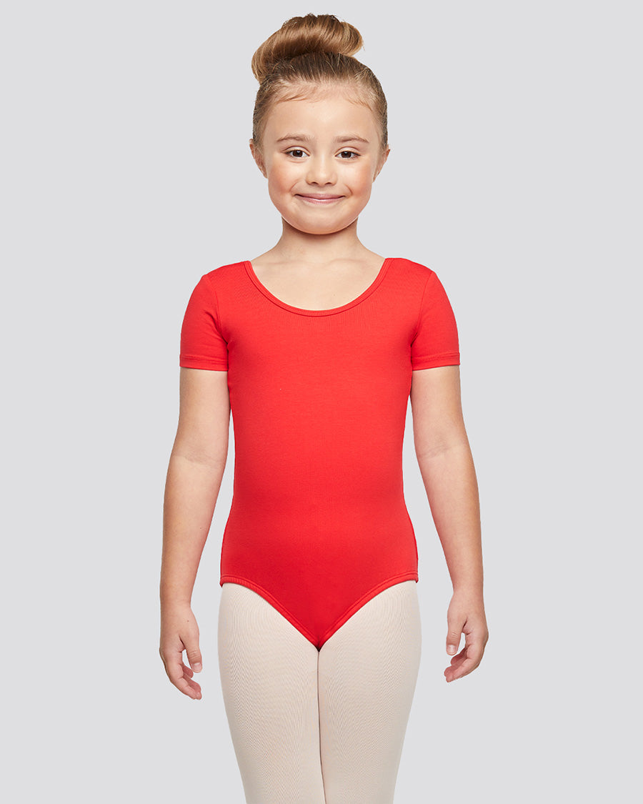 Red Girls Bowknot Short Sleeve Ballet Leotard