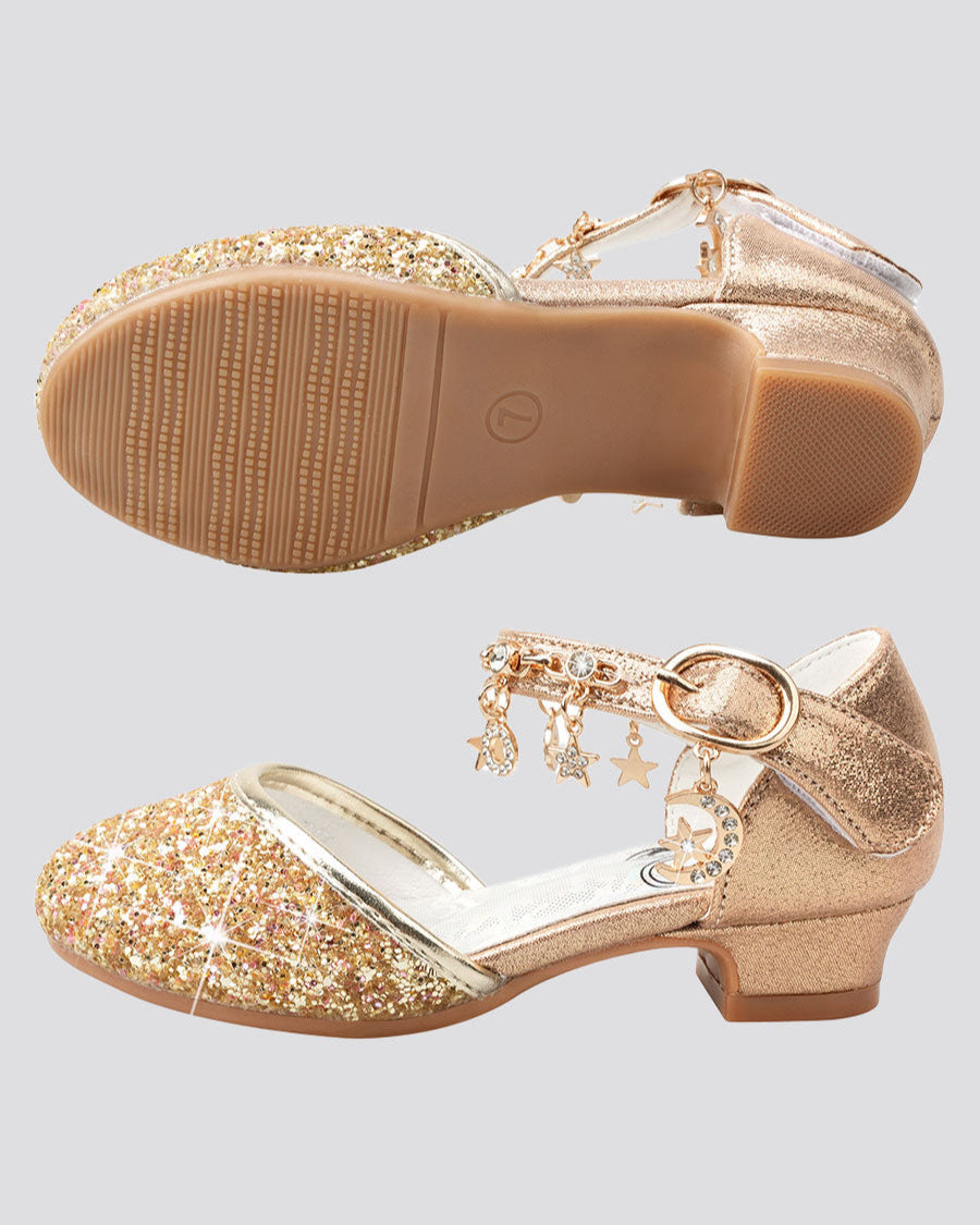 Gold Girls Sparkly Princess Sequin Sandals