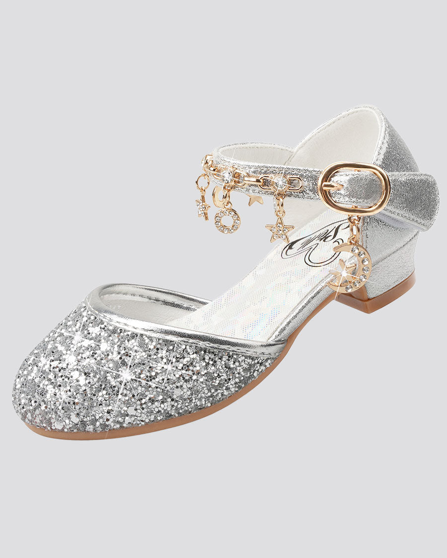Silver Girls Sparkly Princess Sequin Sandals