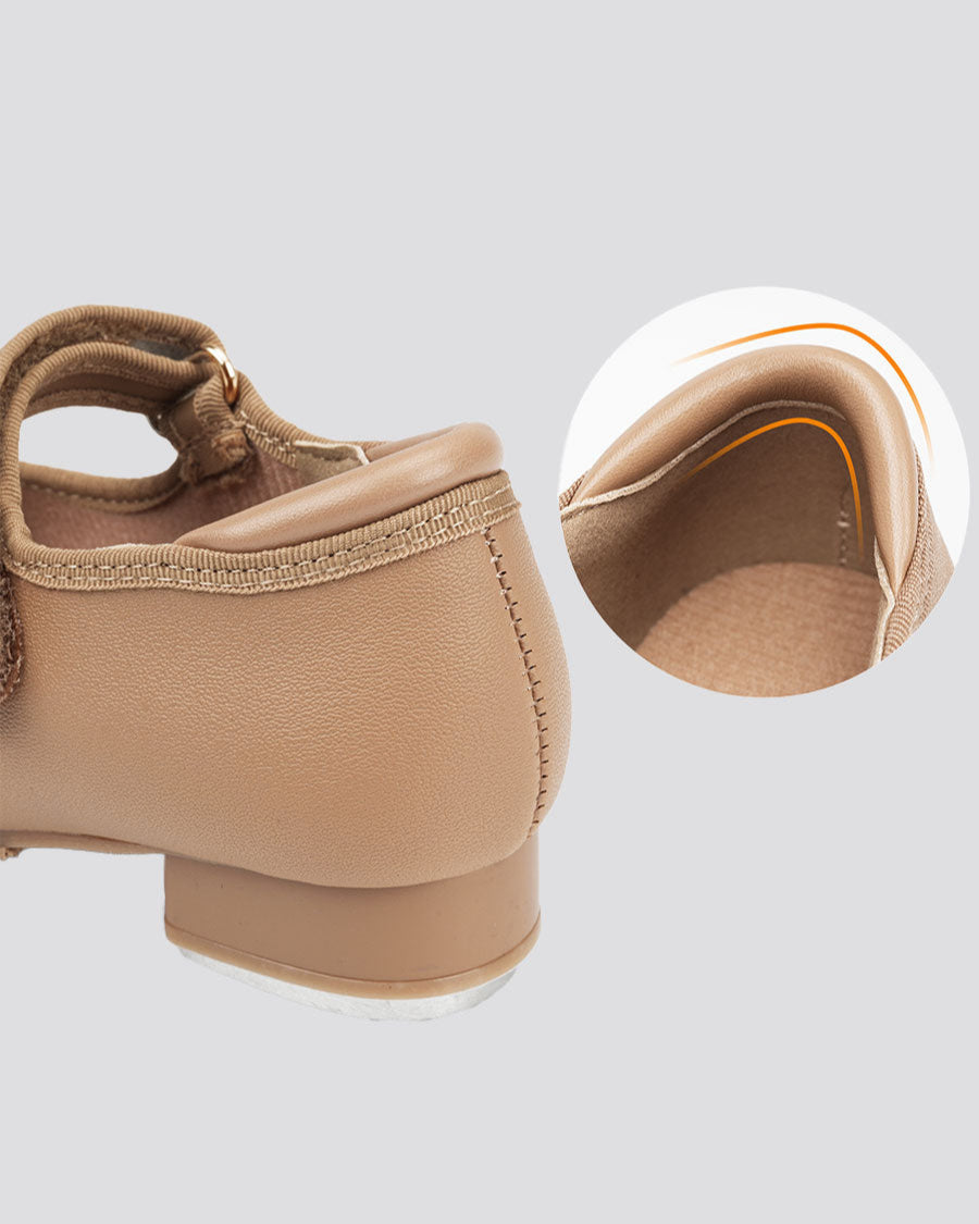 Tan Kids Floral buckle Tap Shoes