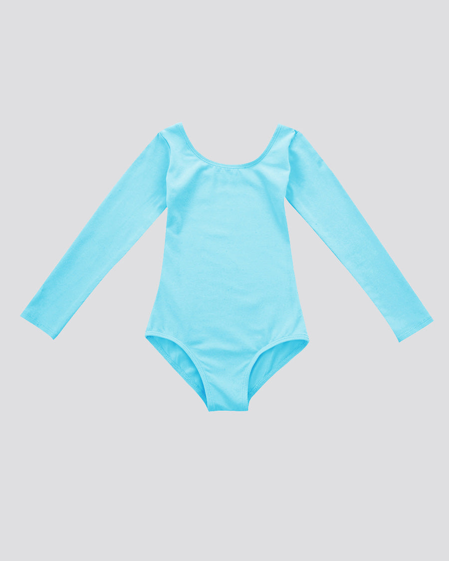 Pool Blue Girls Long Sleeve Ballet Leotard
