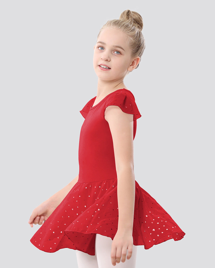 Girls Sparkling Flutter Sleeves Dress in Red