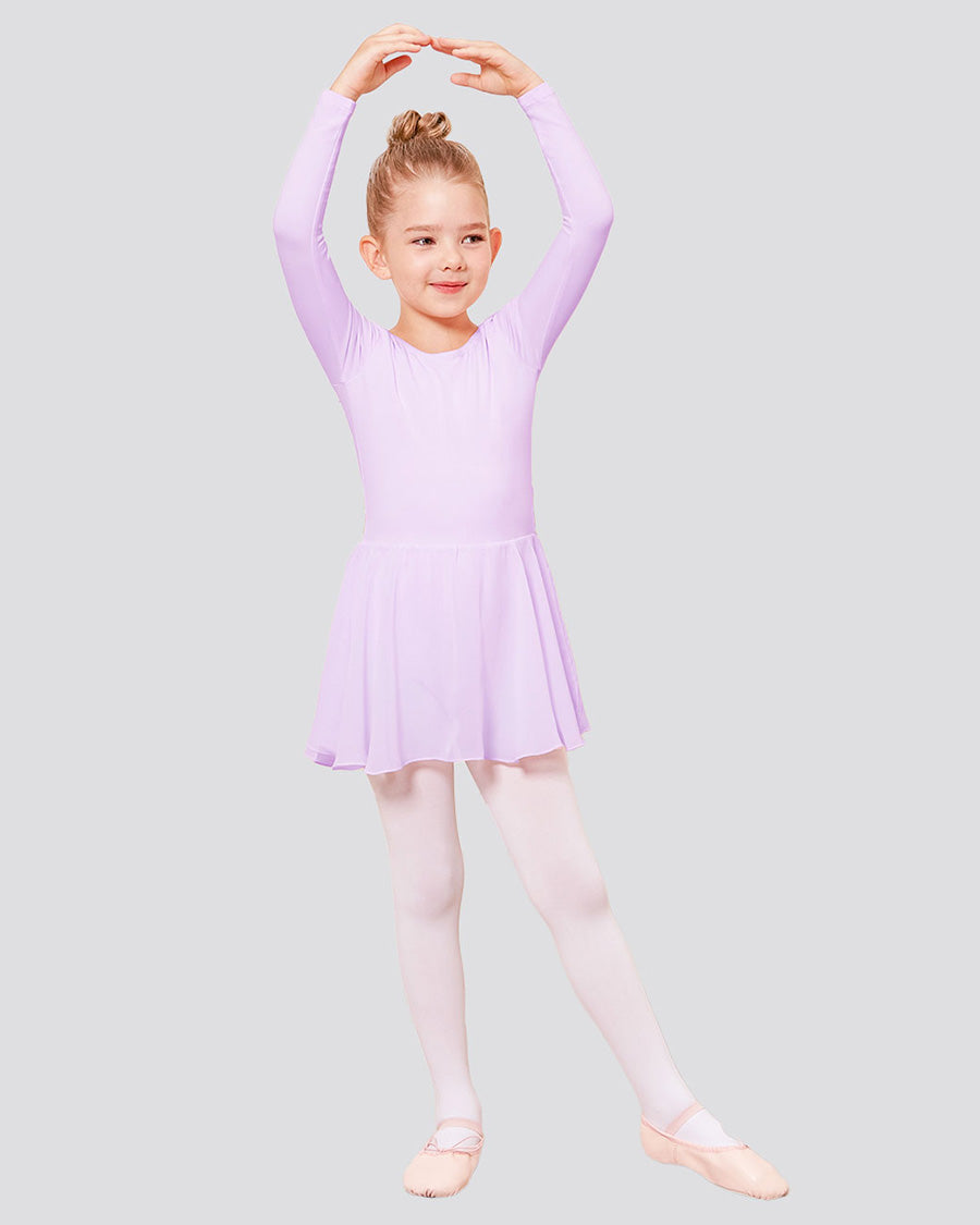 Lavender Girls Long Sleeve Ballet Leotards with Sheer Skirt