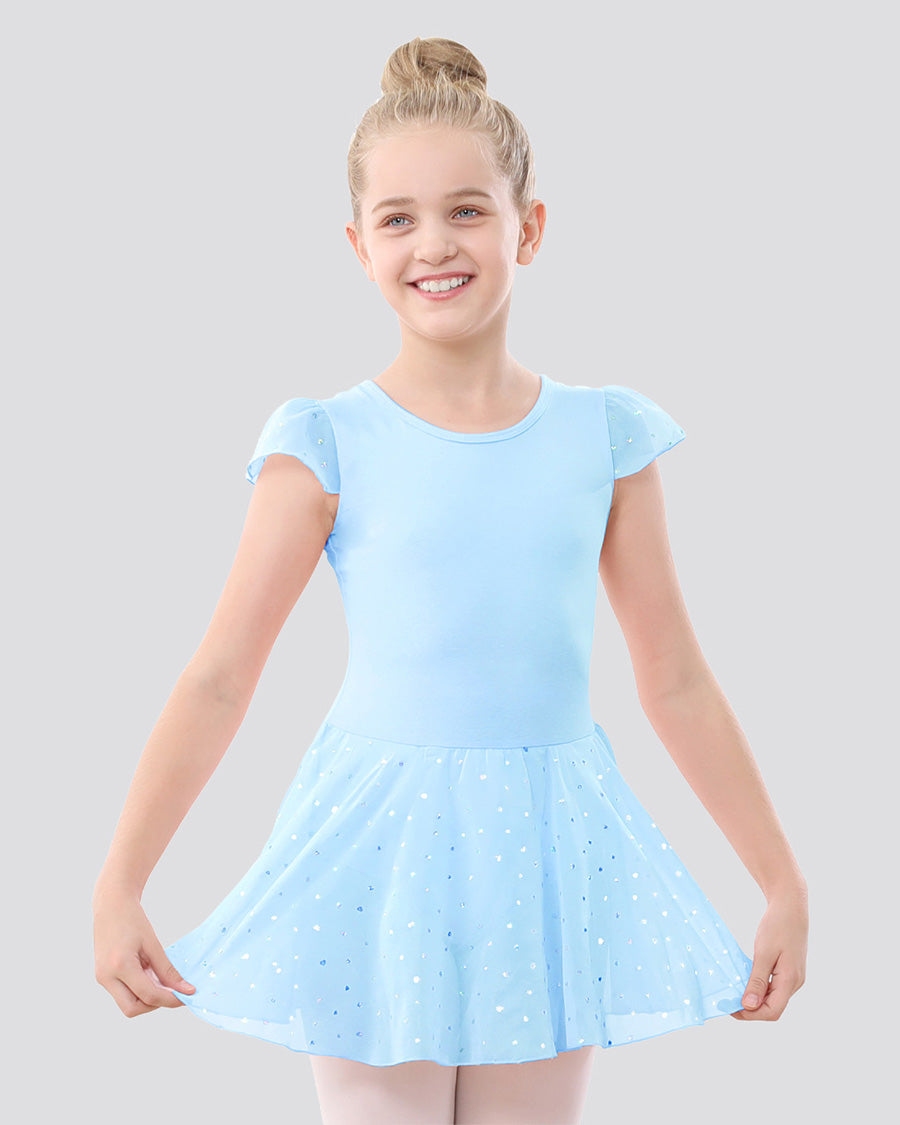 Girls Sparkling Flutter Sleeves Dress in Blue