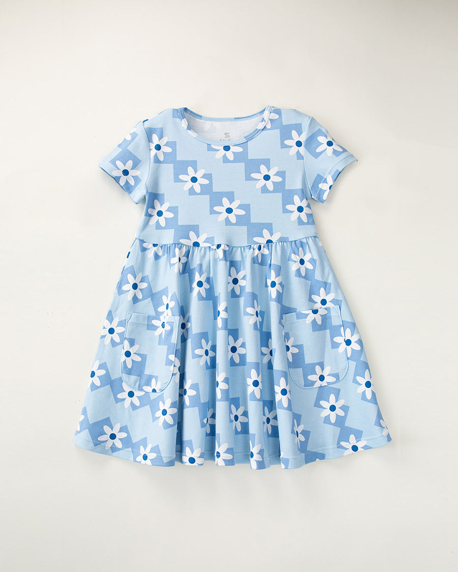 Mosaic Daisy Girls Printed Cotton Skater Dress