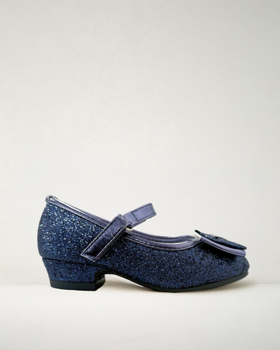 Navy Girls Glitter Mary Jane Low Heel Shoes
