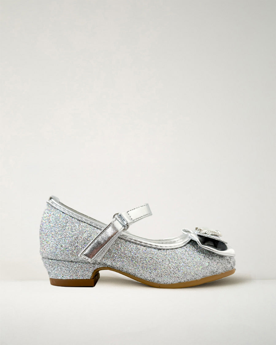 Silver Girls Crown Glitter Mary Jane Dress Shoes