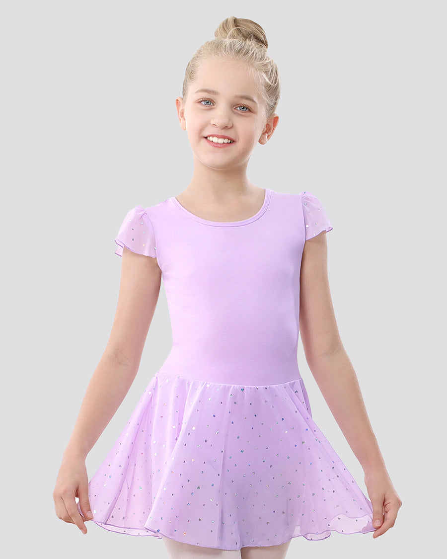 Girls Sparkling Flutter Sleeves Dress in Purple