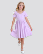 Girls Short Sleeve A-Line Twirly Dress with Pockets in Lavender