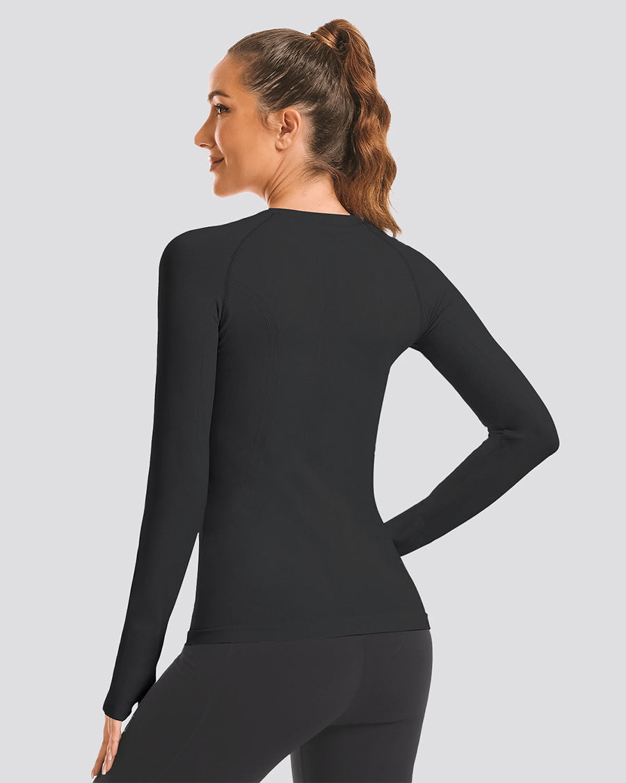 Black Seamless Long Sleeve Tops (Thumb Hole)