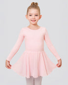 Ballet Pink Girls Long Sleeve Ballet Leotards with Sheer Skirt