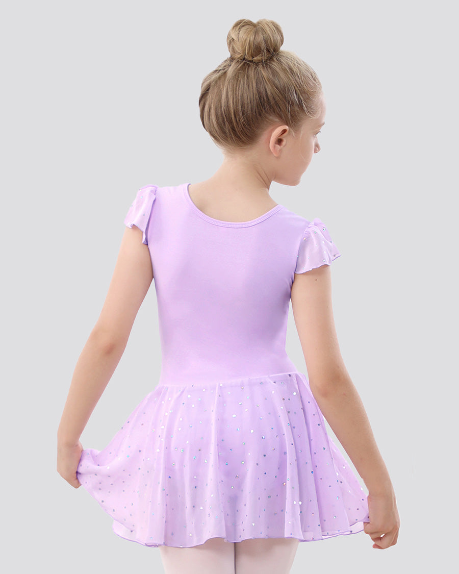 Girls Sparkling Flutter Sleeves Dress in Purple