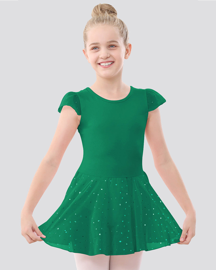 Girls Sparkling Flutter Sleeves Dress in Green