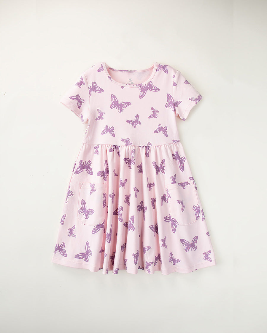 Butterfly Bliss Girls Printed Cotton Skater Dress