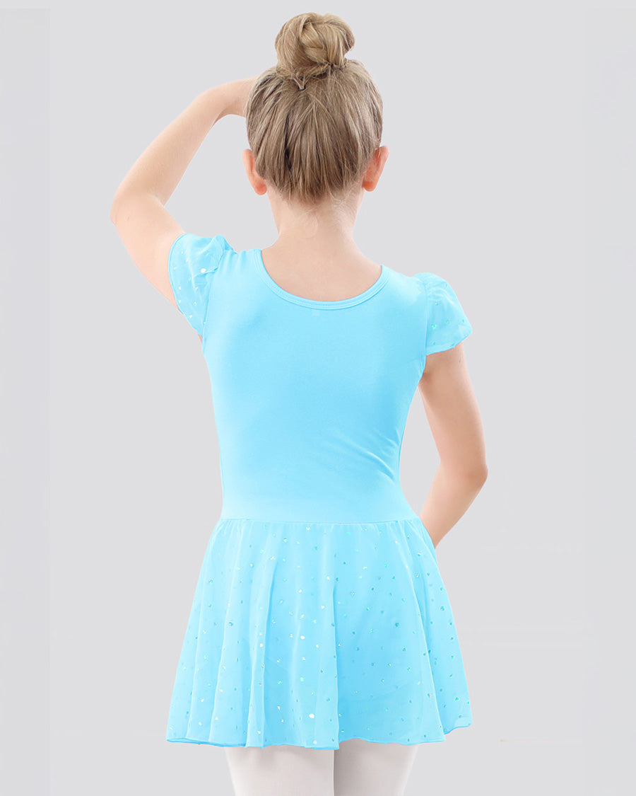 Girls Sparkling Flutter Sleeves Dress in Pool Blue