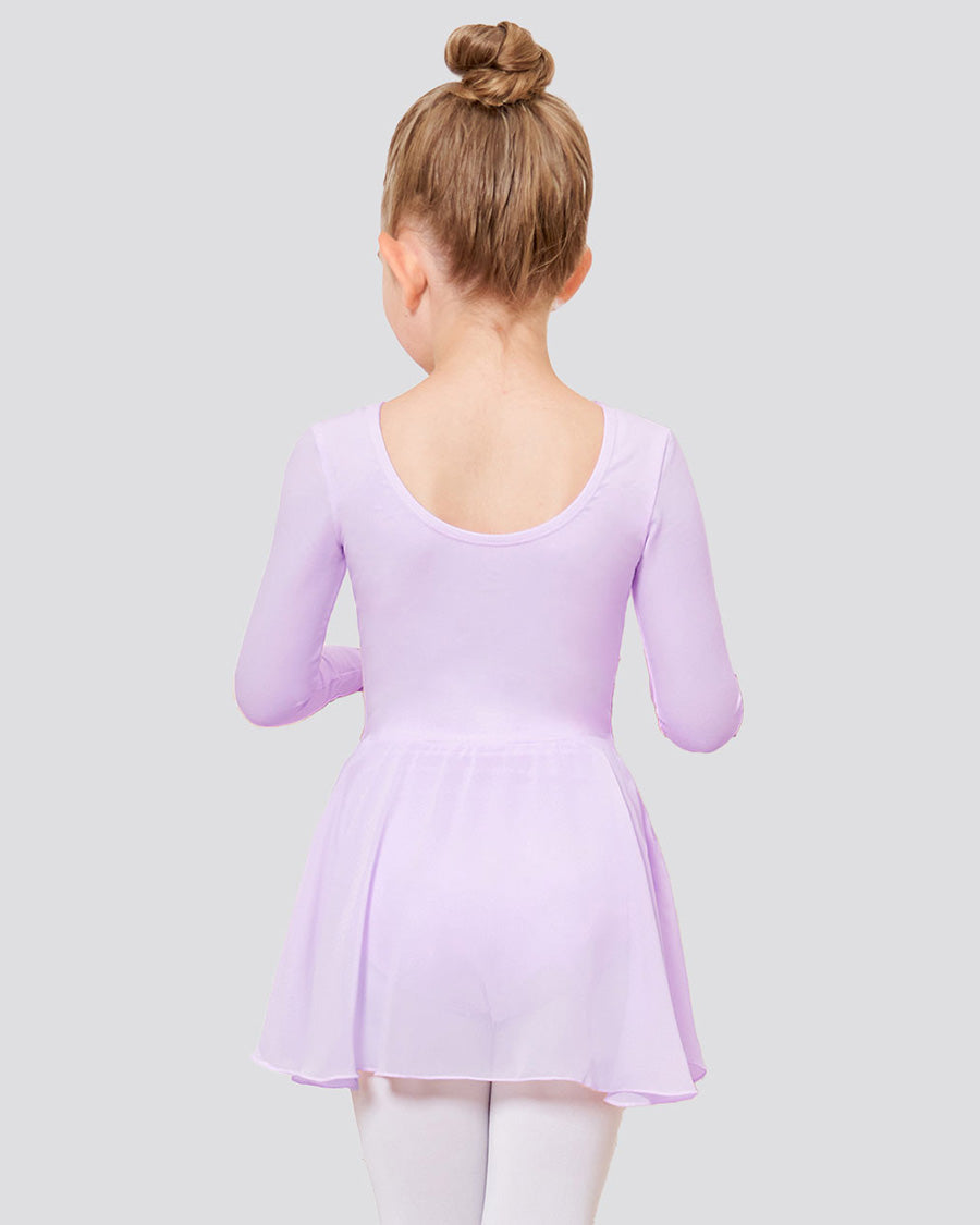 Lavender Girls Long Sleeve Ballet Leotards with Sheer Skirt