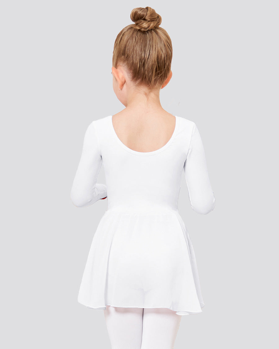 Girls Long Sleeve Ballet Leotards with Sheer Skirt in White