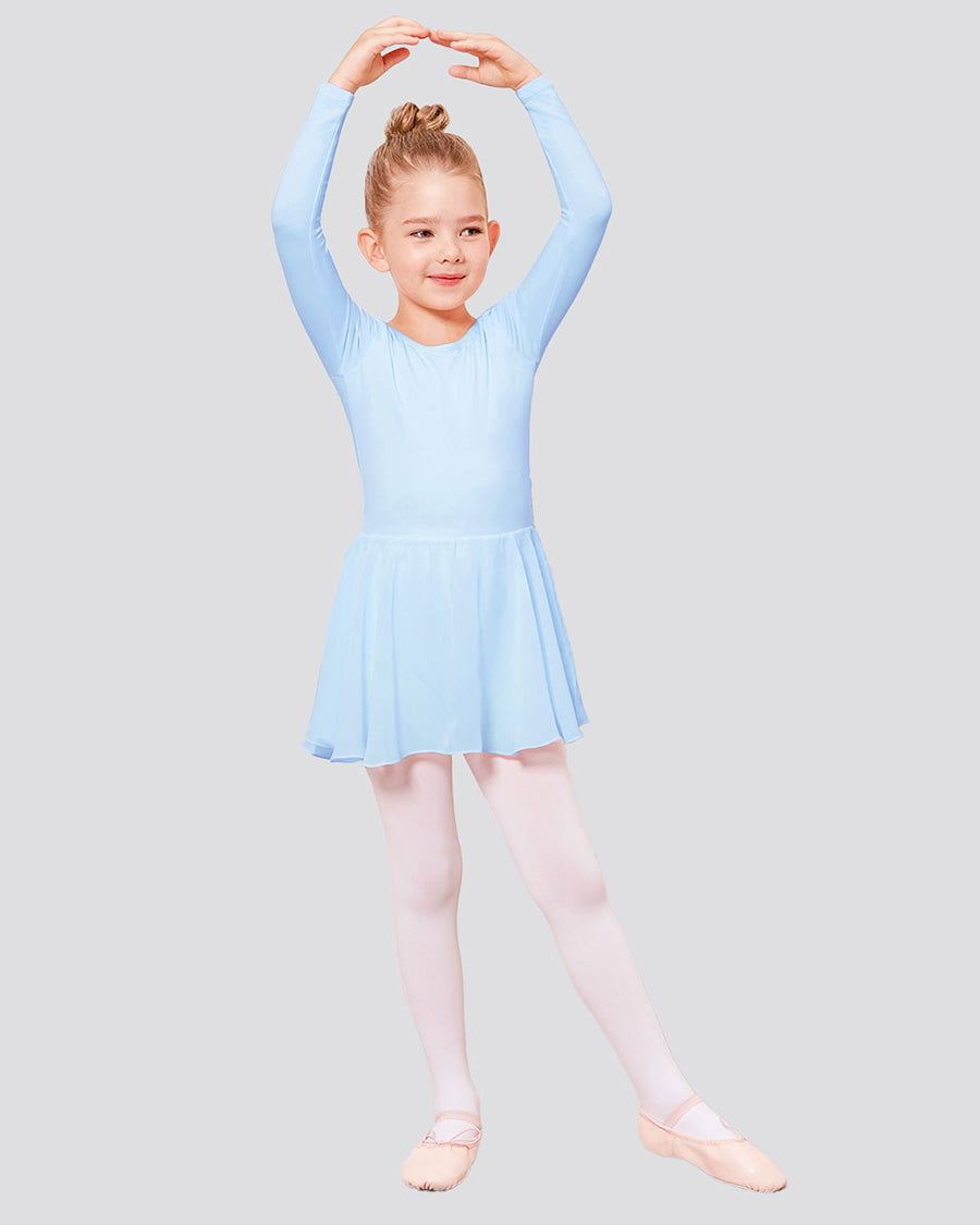 Girls Long Sleeve Ballet Leotards with Sheer Skirt in blue