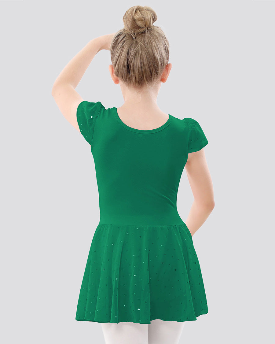 Girls Sparkling Flutter Sleeves Dress in Green