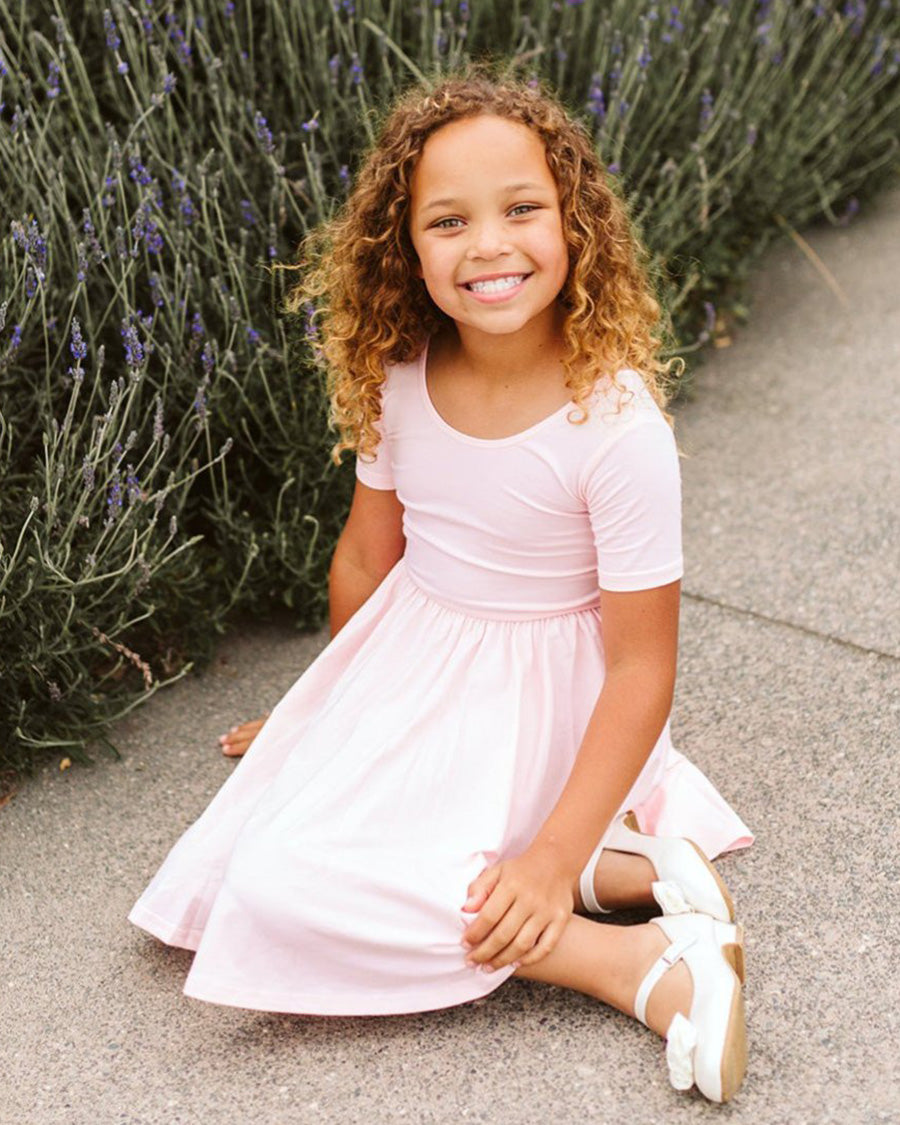 Pink Girls Short Sleeve A-Line Twirly Dress