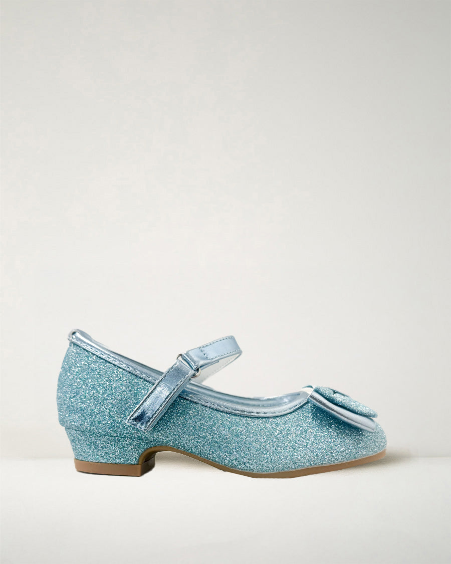 Blue Girls Glitter Mary Jane Low Heel Shoes
