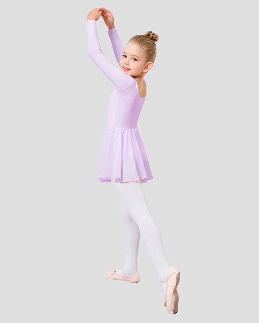 Lavender Girls Long Sleeve Ballet Leotards with Sheer Skirt