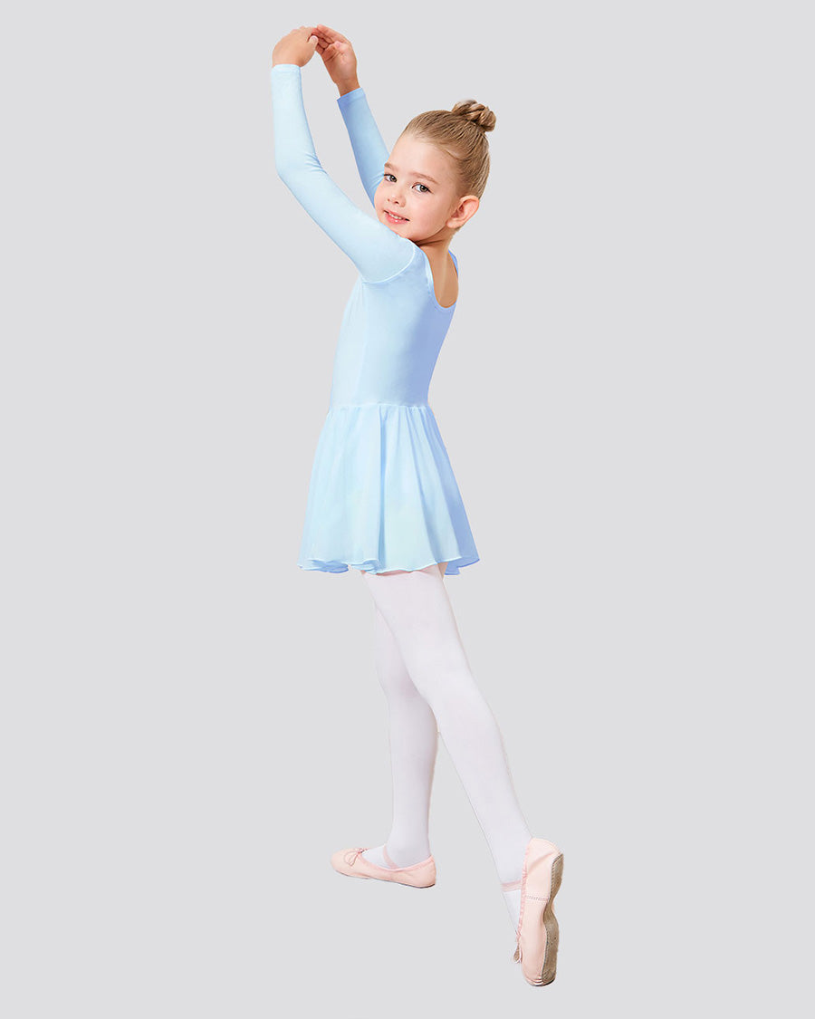 Girls Long Sleeve Ballet Leotards with Sheer Skirt in blue