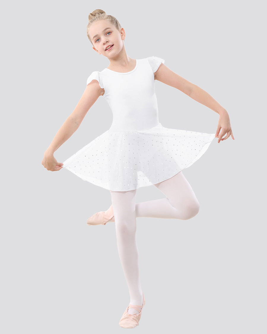 Girls Sparkling Flutter Sleeves Dress in White