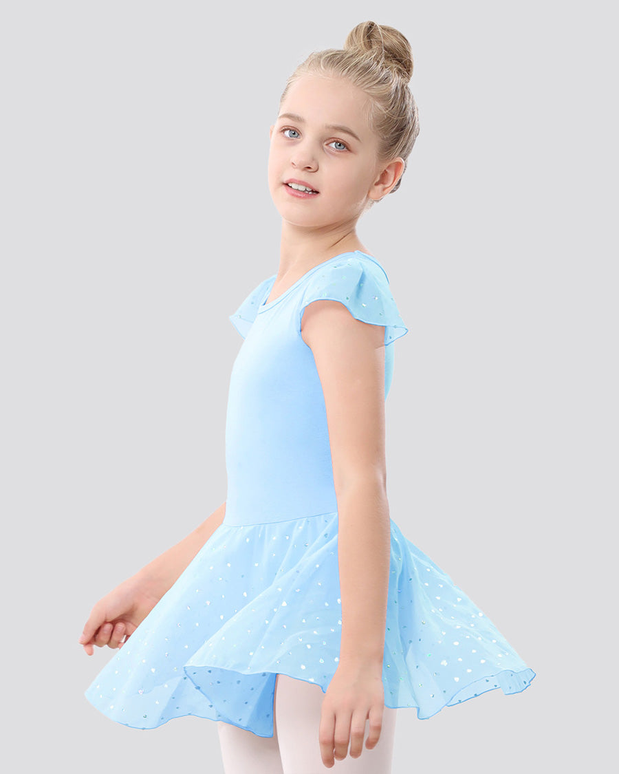 Girls Sparkling Flutter Sleeves Dress in Blue