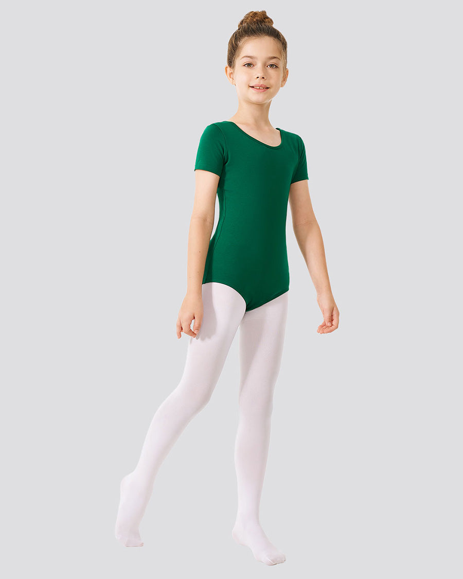 Green Girls Bowknot Short Sleeve Ballet Leotard