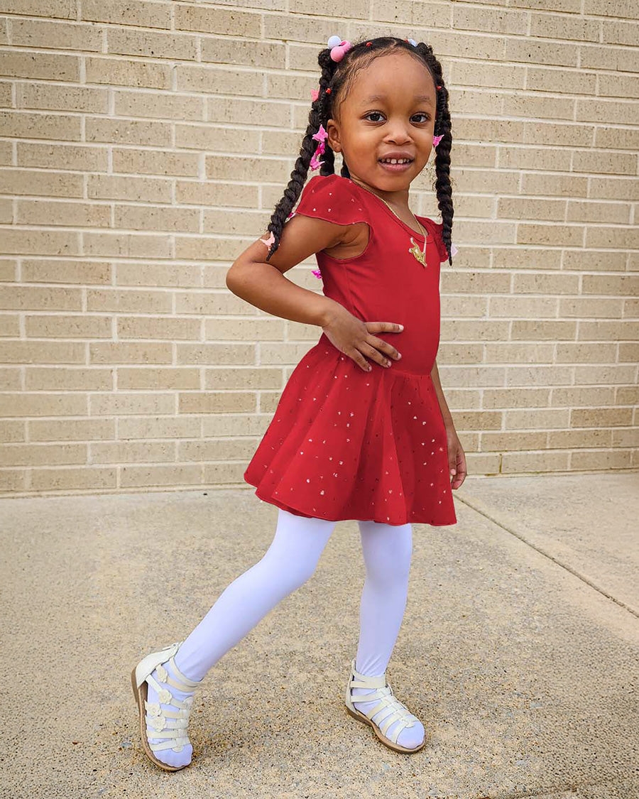 Girls Sparkling Flutter Sleeves Dress in Red