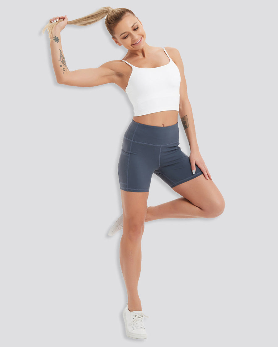 Grey Blue Essential High Waisted Yoga Shorts 5"