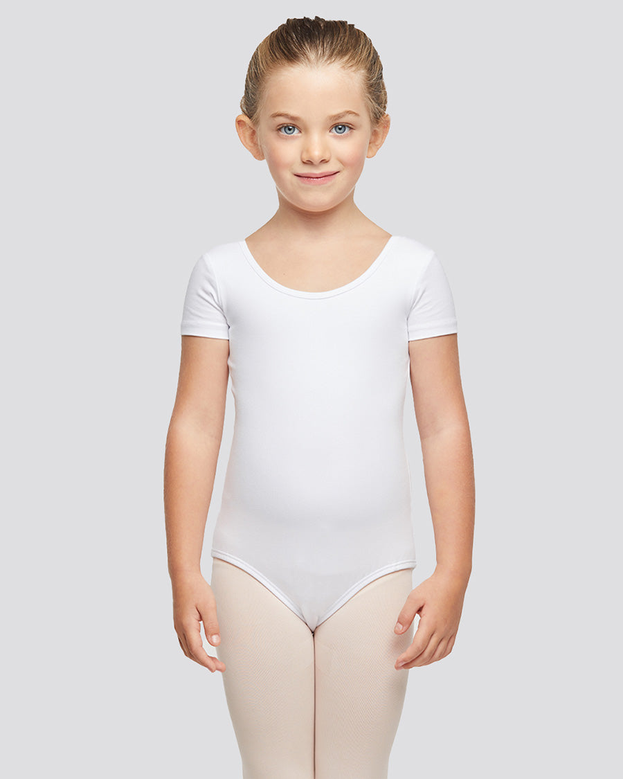 White Girls Bowknot Short Sleeve Ballet Leotard