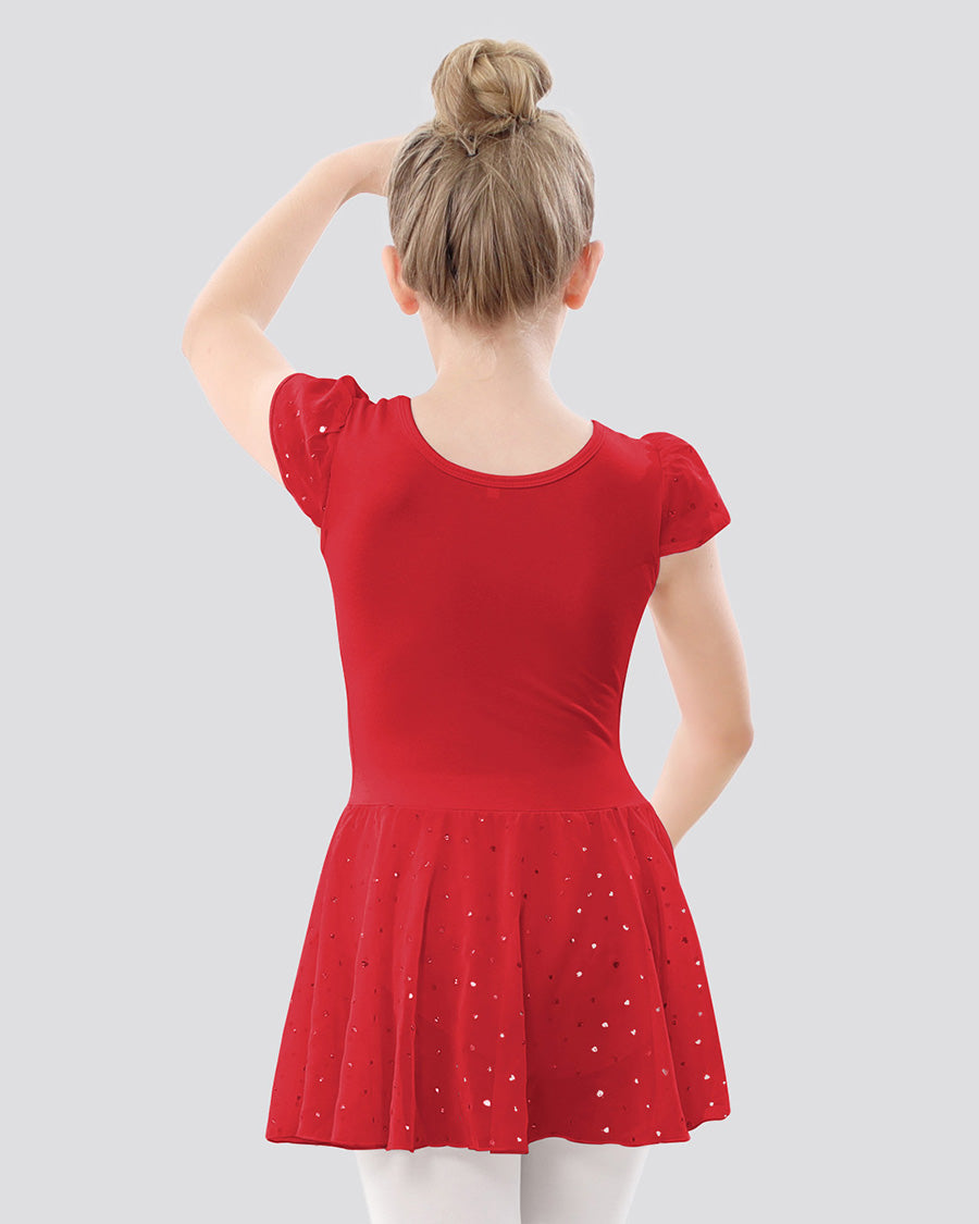 Girls Sparkling Flutter Sleeves Dress in Red