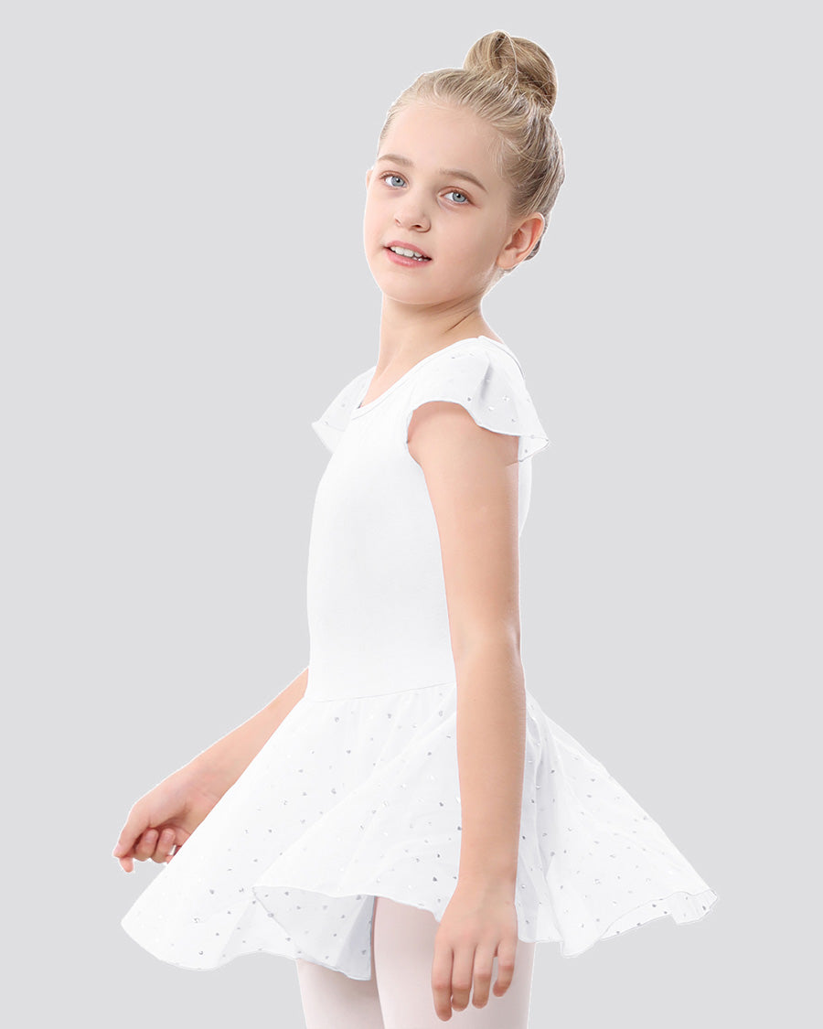 Girls Sparkling Flutter Sleeves Dress in White