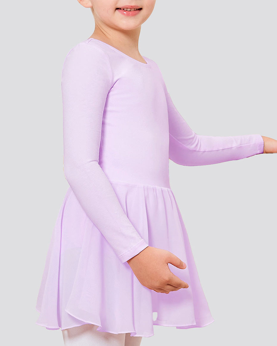 Lavender Girls Long Sleeve Ballet Leotards with Sheer Skirt