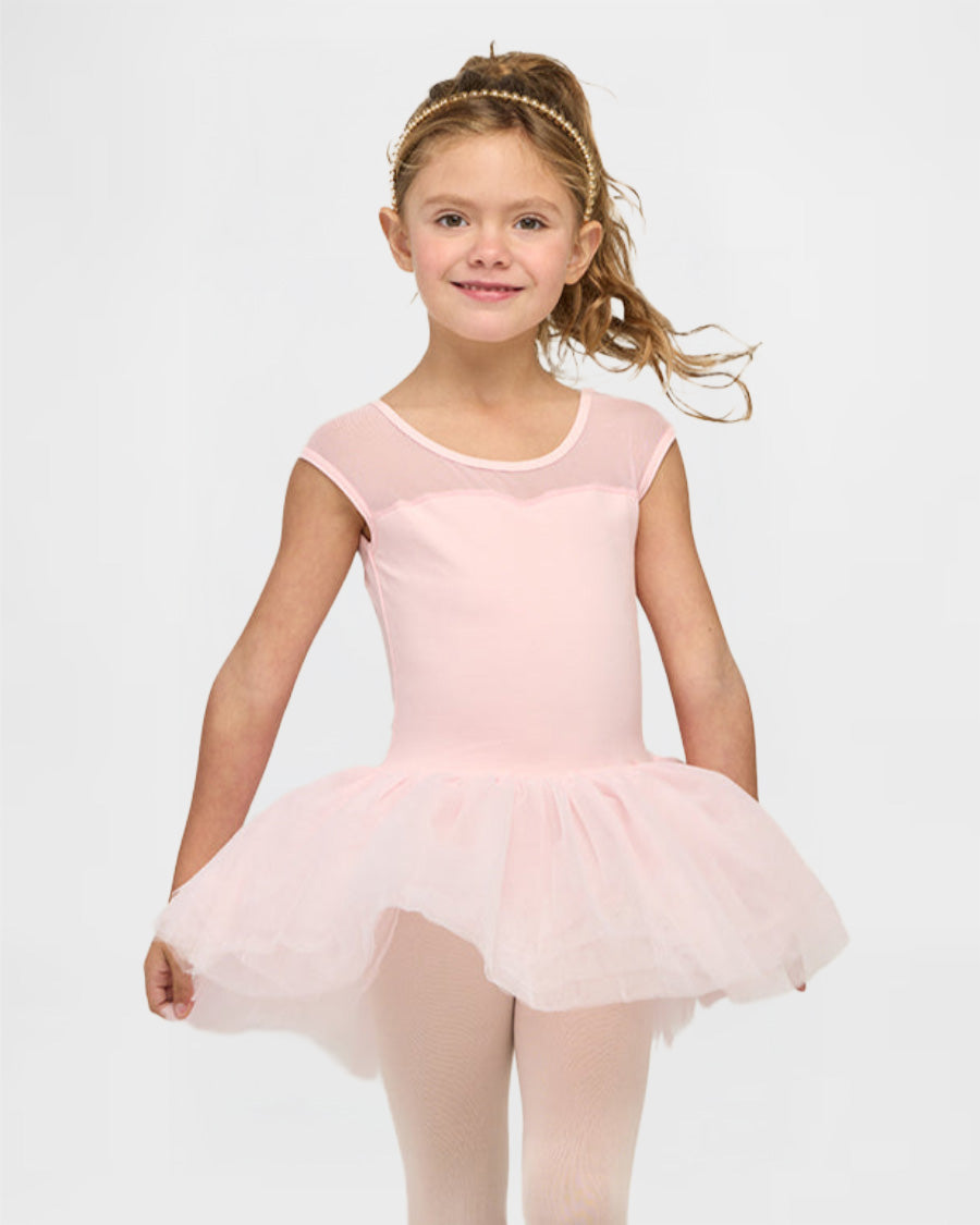 Girls Sweetheart Mesh Inserted Tank Tulle Dress in Ballet Pink