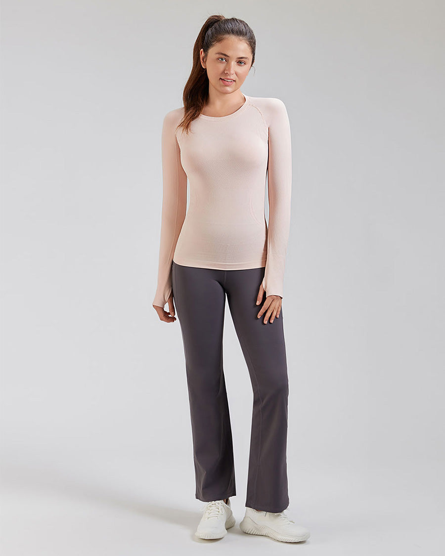 Light Pink Seamless Long Sleeve Tops (Thumb Hole)