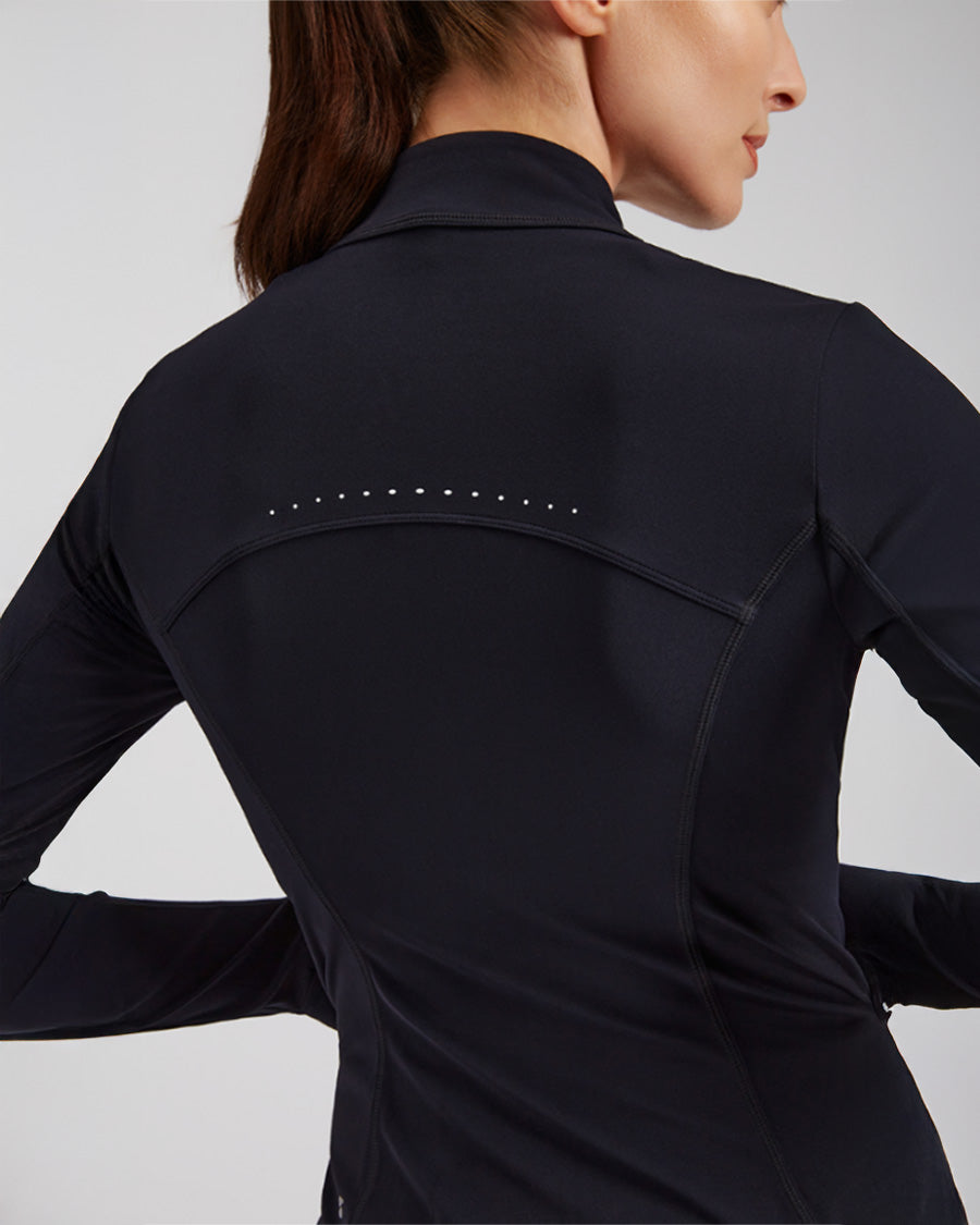 Black Slim-Fit Athletic Jacket | Full-Zip with Pockets